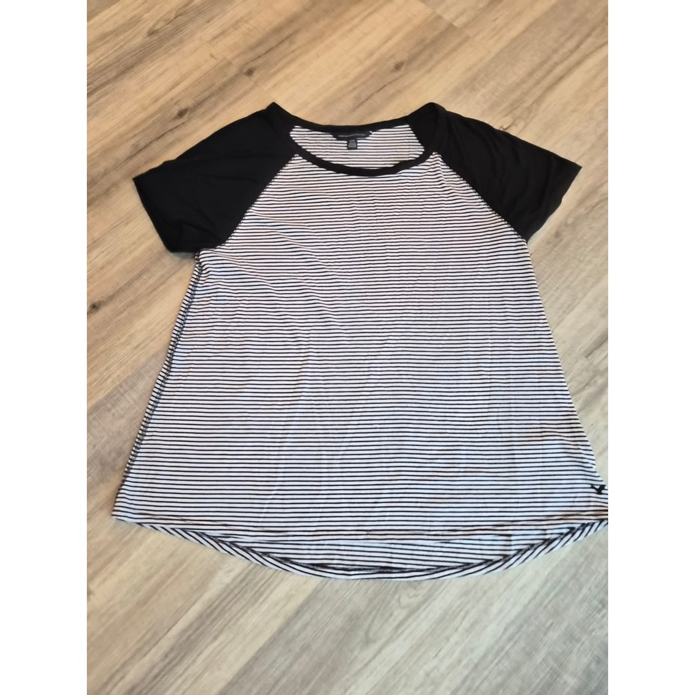American Eagle Outfitters Womens Striped Raglan Baseball Tee Black White Medium